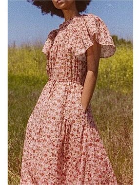 Trovata Birds of Paradise Nancy Spring Floral Midi Dress, NEW